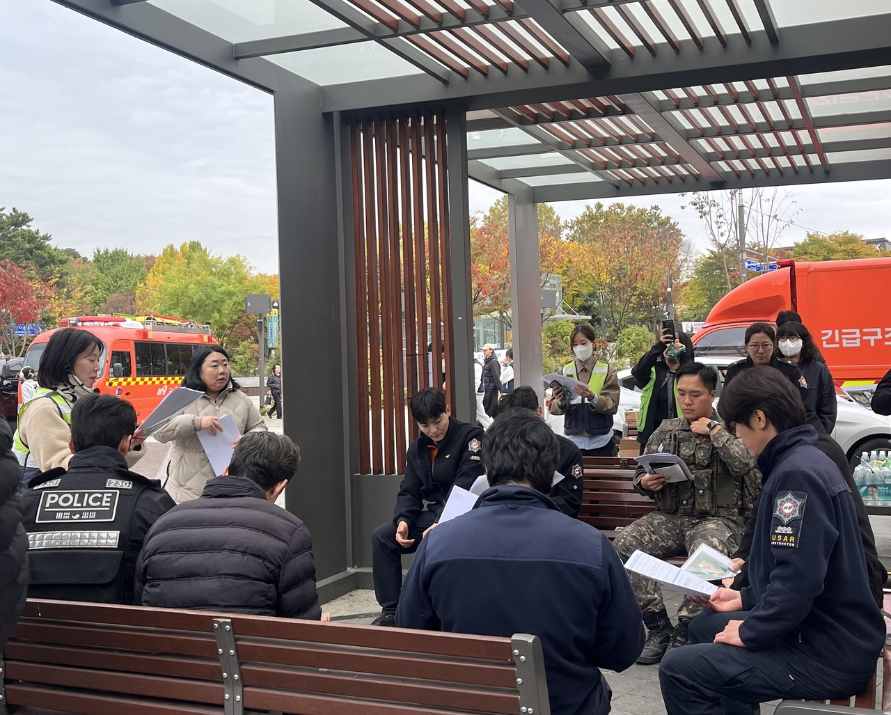 Participants take part in a bioterrorism response field exercise.