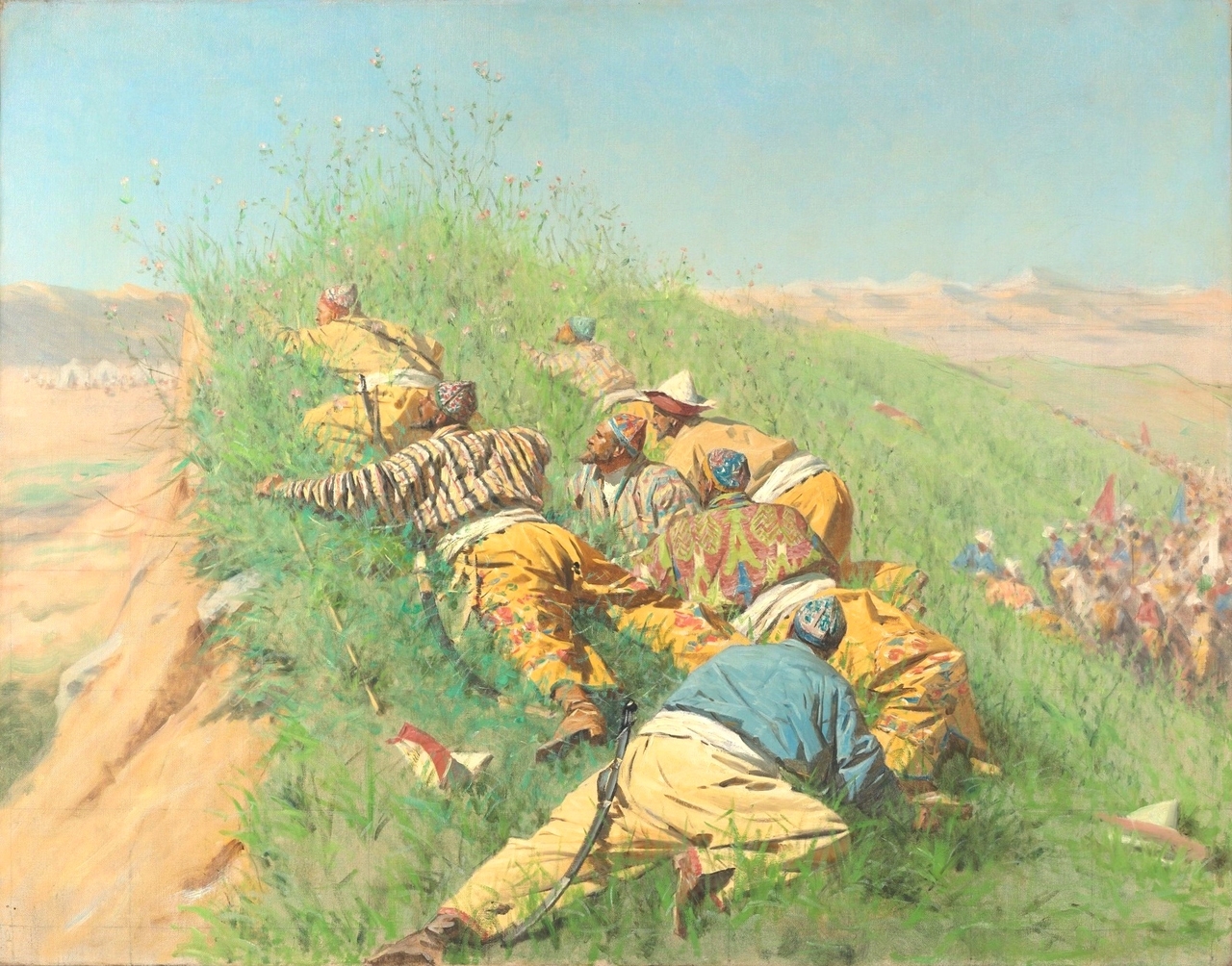 Vasily Vereshchagin, The Reconnaissance, 1873, oil on canvas, 81x103cm, Tretyakov Gallery [art-catalog.ru, Public Domain, commons.wikimedia.org]