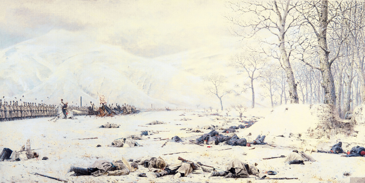 Vasily Vereshchagin, The Battlefield at Shipka Pass, 1878, oil on canvas, 147x299cm, Tretyakov Gallery [Public Domain, commons.wikimedia.org]