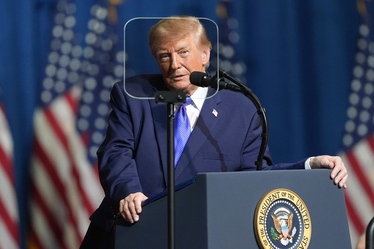 US President Donald Trump speaks at a campaign rally in South Carolina on Thursday (local time). [AP]