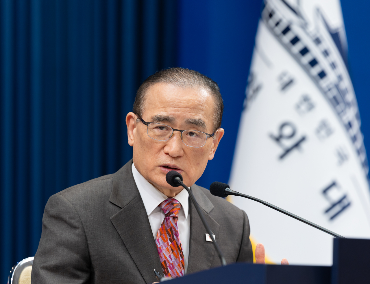 위성락 국가안보실장이 30일 청와대 기자회견장에서 현안 관련 브리핑을 하고 있다. 청와대 제공