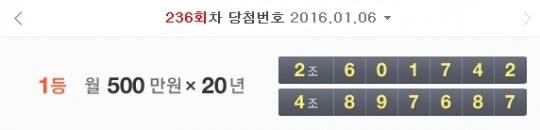 사진: 연금복권 1등 당첨번호