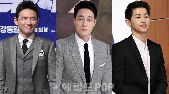 [배우 황정민 소지섭 송중기. 사진=송재원 기자]