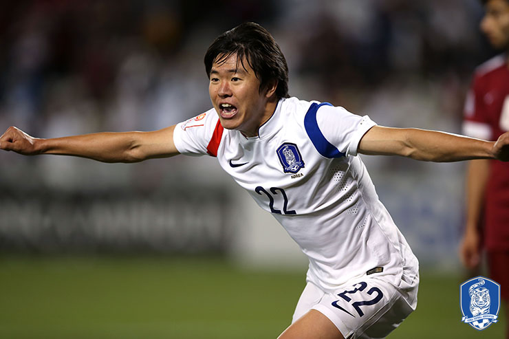 후반 43분 결승골을 넣고 환호하는 권창훈, 사진= 대한축구협회.