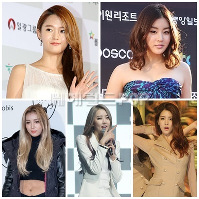 왼쪽부터 시계방향으로 남보라, 강소라, 양지원, 수빈, 유빈