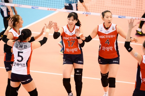 2연승 신바람 타는 KGC인삼공사.[사진=한국배구연맹]