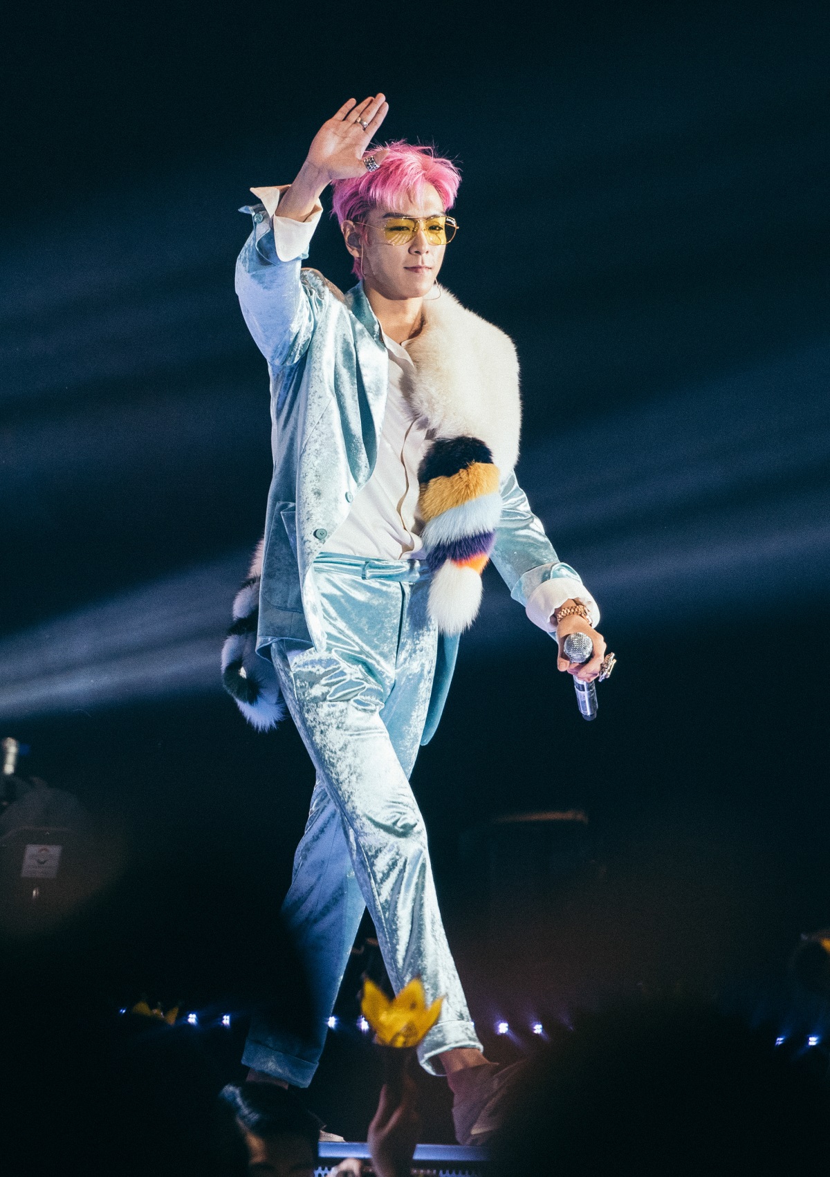 T.O.P. performs on stage at the “Big Bang 10 The Concert 0 To 10 Final in Seoul” at the Gocheok Sky Dome in Guro-gu, Seoul on Sunday. (YG Entertainment)