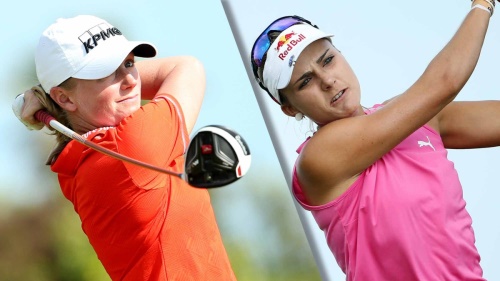 퓨어실크 3라운드에 공동 선두로 올라선 스테이시 루이스(왼쪽)와 렉시 톰슨. [사진=LPGA]