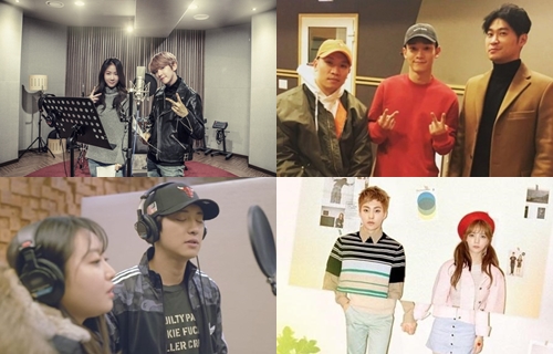 소유X백현-다듀X첸-지민X시우민-펀치X찬열(왼쪽 위부터 시계방향)