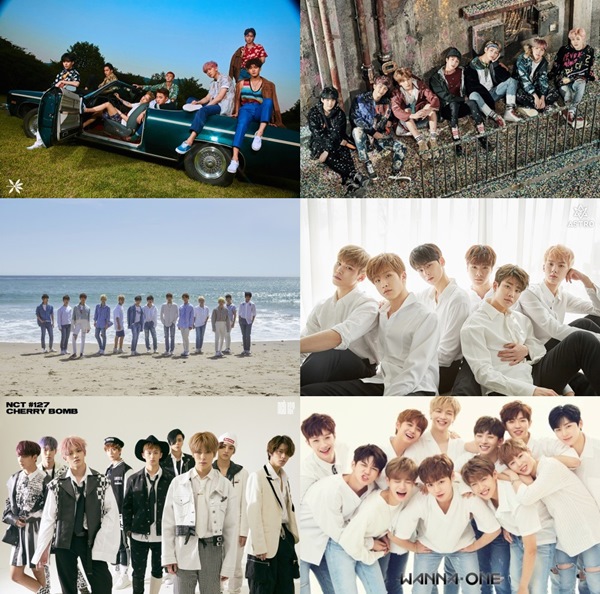 엑소, 방탄소년단, 세븐틴, 아스트로, NCT 127, 워너원(사진=각사)