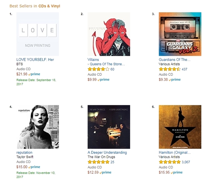 A screen grab of Amazon’s CDs & Vinyl category (Big Hit Entertainment)