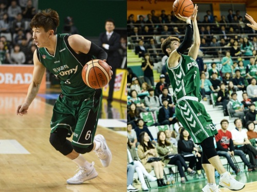 원주 DB프로미의 두경민(좌)과 박병우(우). [사진=KBL]