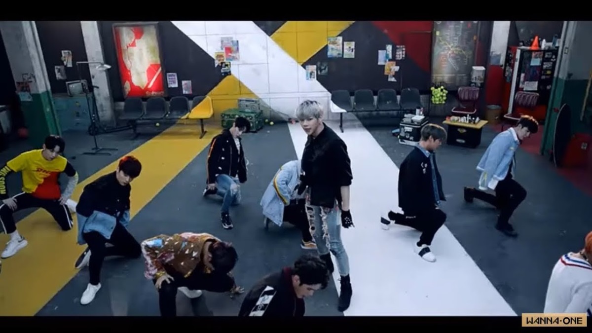 A screenshot from Wanna One's music video teaser for "Boomerang"