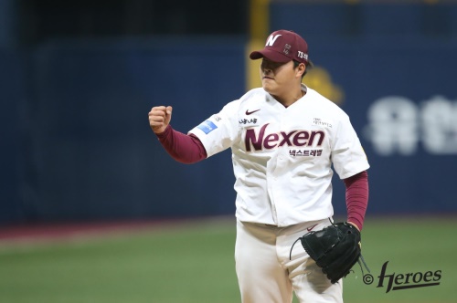 넥센 히어로즈의 마무리 조상우가 4월 17일 NC와의 경기에서 세리모니를 하고 있다. [사진=KBO]