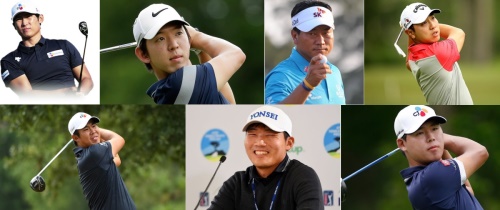 2018년 PGA 투어카드를 가지고 있는 한국 선수들. 좌측 상단부터 시계방향으로 김민휘 노승열 최경주 배성문 김시우 강성훈 안병훈.