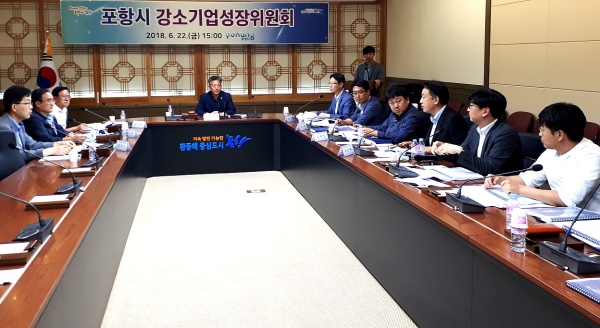 포항시는 지난  22일 시청 중회의실에서 강소기업성장위원회를 열고 성장가능성 있는 지역기업 11개사를 '2018년 유망강소기업'으로 신규 선정했다.(포항시 제공)