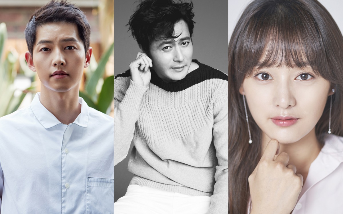 From left: Song Joong-Ki (Blossom Entertainment), Jang Dong-gun (D Entertainment Company) and Kim Ji-won (King Kong by Starship)