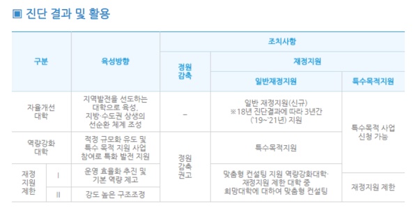 대학역량진단평가 결과 및 활용표(사진=한국교육개발원)