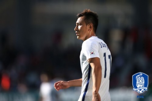 약 1년여 만에 대표팀에 복귀한 지동원. [사진=KFA]