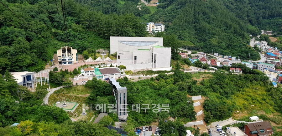 도동약수지구 정비사업장현장,독도전망삭도 산정에서 바라본 독도박물관 전경(사진=김성권 기자)