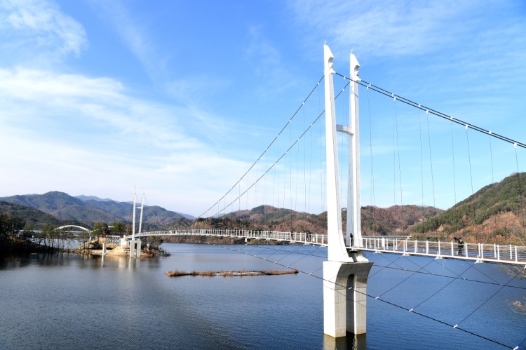 국내 최장 출렁다리인 김천 부항댐 출렁다리가 23일 시민에게 공개됐다(김천시 제공)