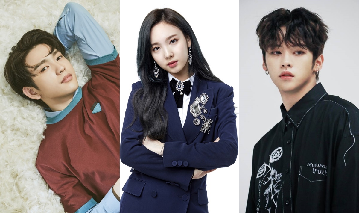 From left, Jin-young of GOT7, Na-yeon of Twice, Lee Know of Stray Kids (JYP Entertainment)