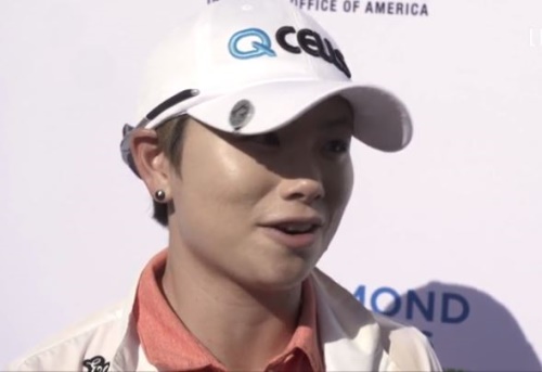 경기를 공동 선두로 마친 지은희가 라운드 소감을 말하고 있다. [사진=LPGA]