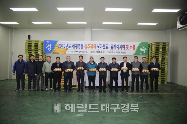 성주군은 19일 성주참외원예농협 농산물산지유통센터에서 참외 상차식을 가지고  본격적인 수출에 들어갔다. (성주군 제공)
