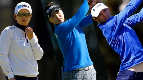 메디힐 챔피언십 첫날 공동선두를 이룬 지은희와 유소연, 아넉 판 담. [사진=LPGA]