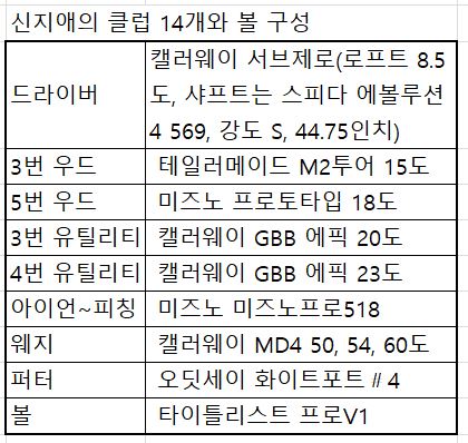 신지애가 후지산케이에서 역전 우승할 때의 골프백 클럽 구성.