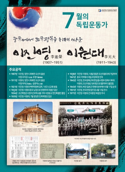 영천출신 독립운동가 이진영, 이원대 선생이 '2019년 경북도 7월의 독립운동가'로 선정됐다. (영천시 제공)