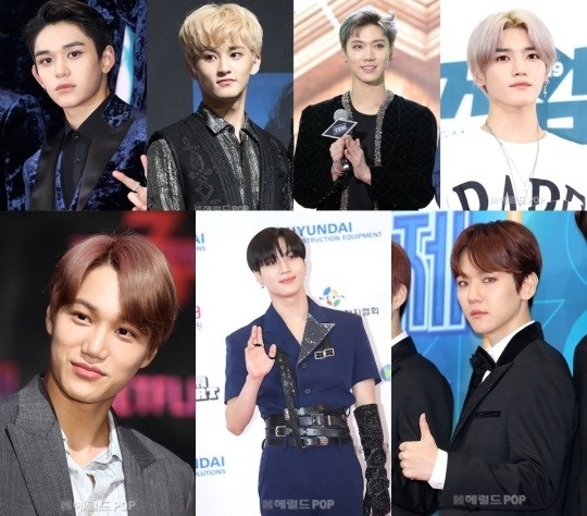 루카스 마크 텐 태용 백현 태민 카이(시계방향으로)/사진=헤럴드POP DB