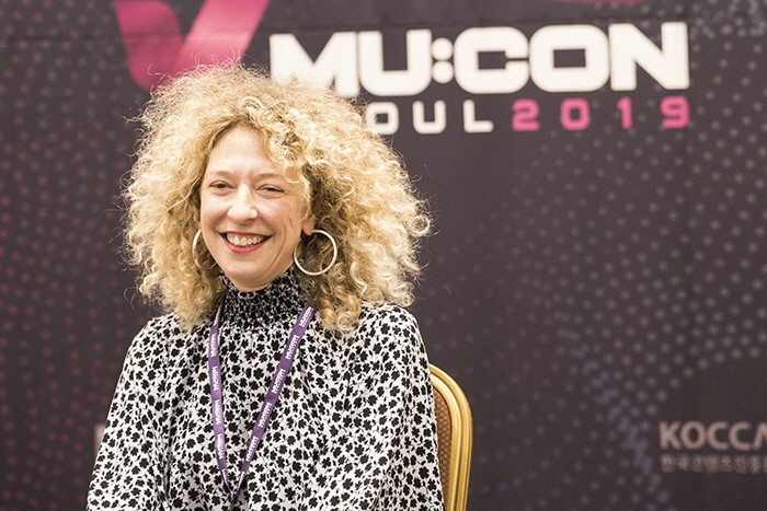Nicole Frantz, creative director at Capitol Music Group, speaks about SuperM at a press conference in Seoul on Tuesday. (KOCCA)
