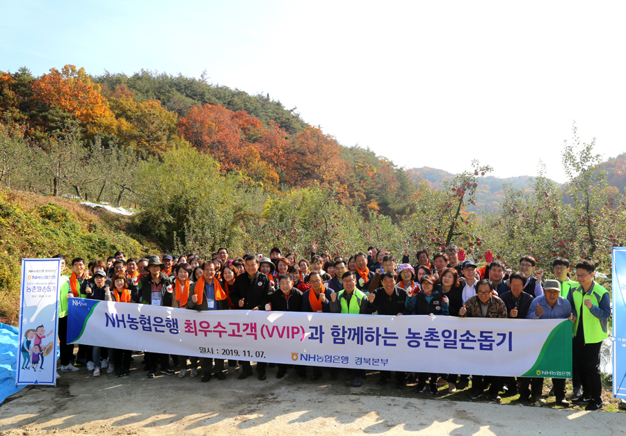 7일 NH농협은행 경북영업본부가 우수고객들과 함께  농촌일손돕기를 가졌다.