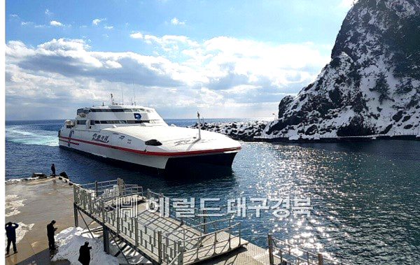 포항~울릉간 운항하는 썬플라워호가 울릉도 도동항에 입항하고 있다.(헤럴드 DB)