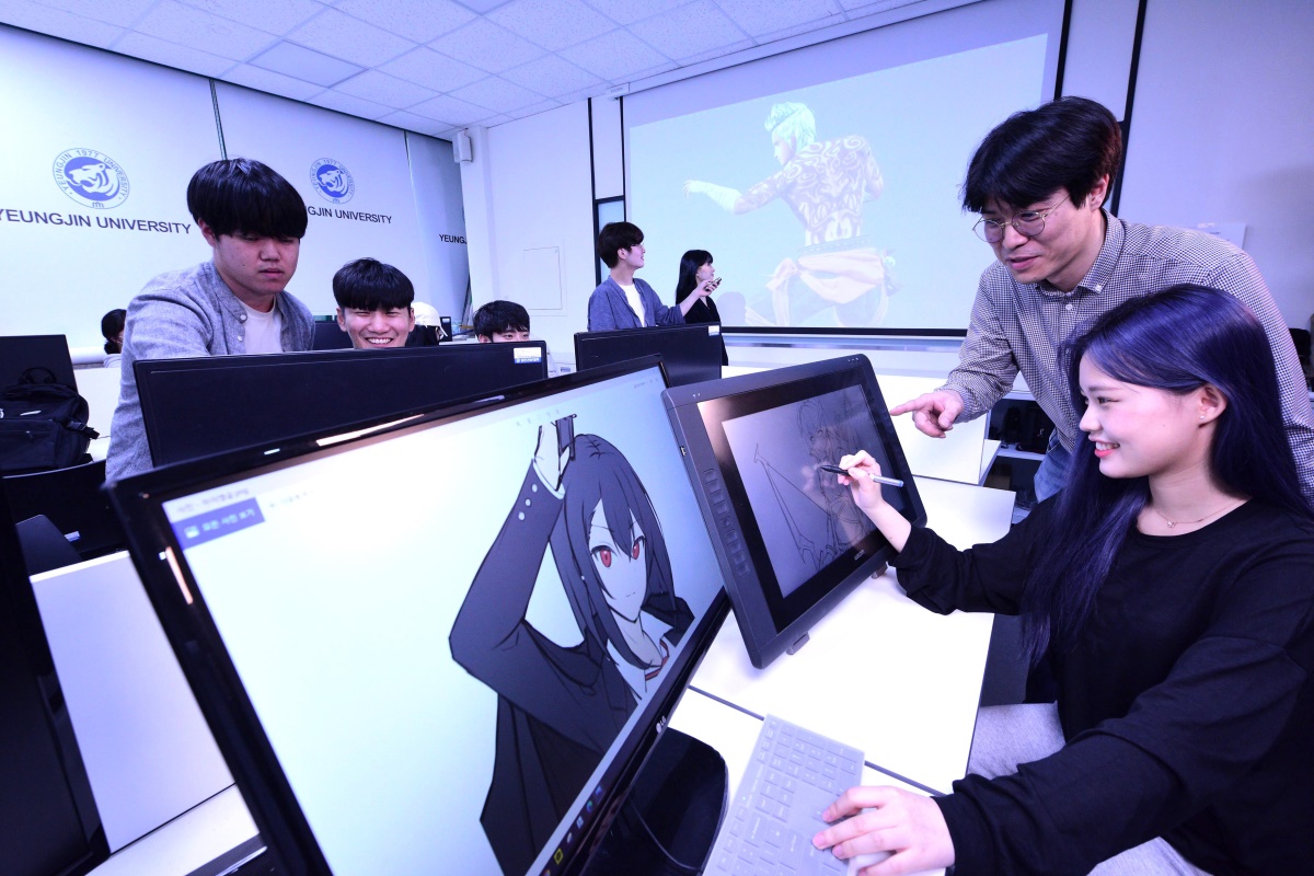 영진전문대 학생들 애니멘메이션 실습 모습.[영진전문대 제공]