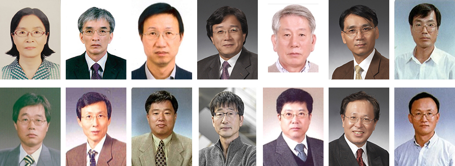 최현숙(위 왼쪽부터), 이수환, 권진혁, 이종순, 이종달, 신동진, 김현태 교수, 신부영(아래 왼쪽부터), 김준호, 채영석, 이석규, 안승철, 변종국, 유종권 교수.[영남대 제공]