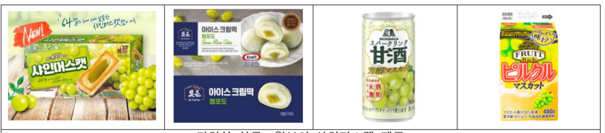 다양한 한국 일본의 샤인머스캣 상품들