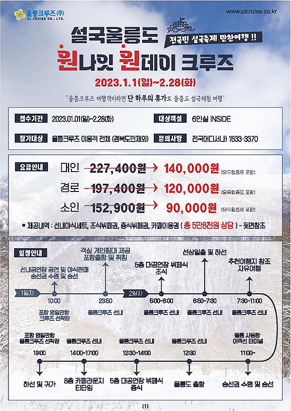 울릉크루즈 배삯할인 적용표(울릉크루즈 제공)