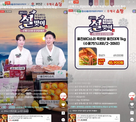 한울본부 소셜팜 프로젝트 설맞이 라이브커머스 방송 장면.[한울본부 제공]