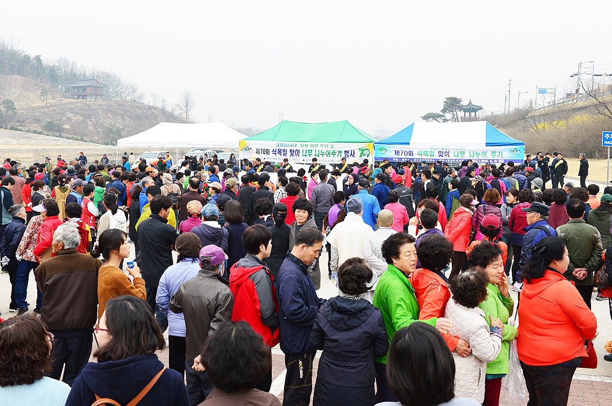 영주시가 코로나 19이전 나무나눠주기  행사를 추진해 시민들이 줄을서서 기다리고 있다(영주시 제공)