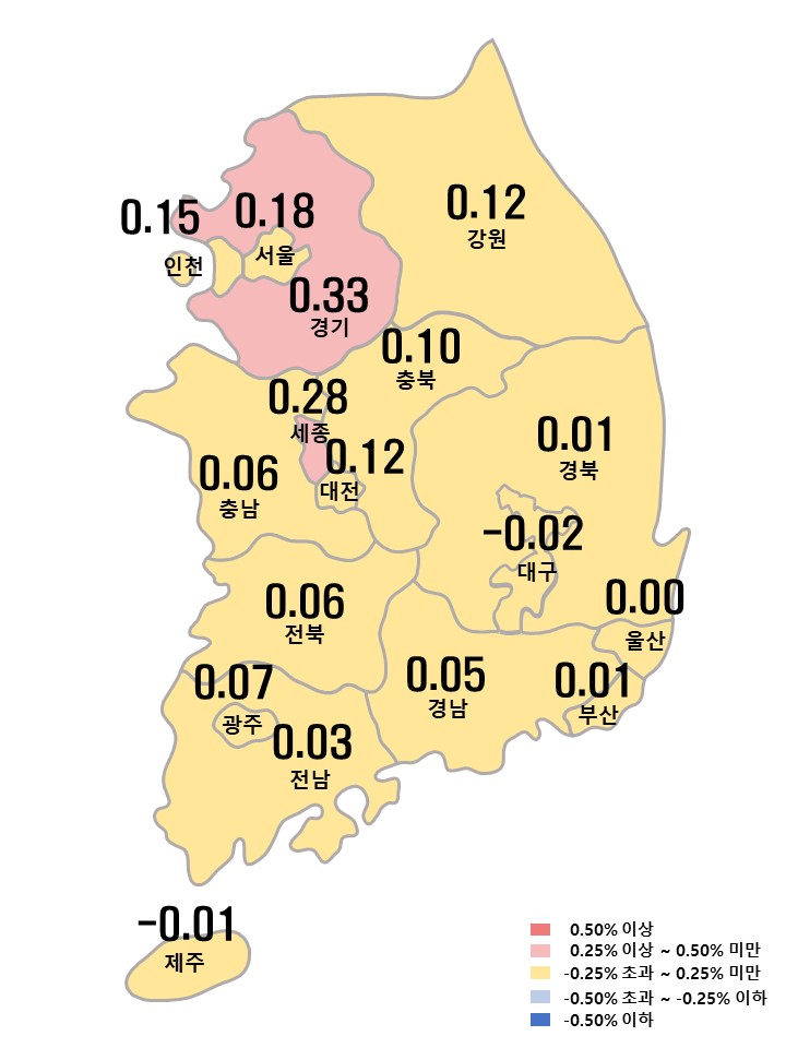 전국시도별 아파트 전세가격지수 변동률.[한국부동산원 제공]