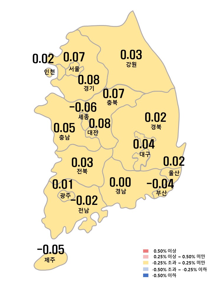 전국시도별 아파트 매매가격지수 변동률.[한국부동산원 제공]
