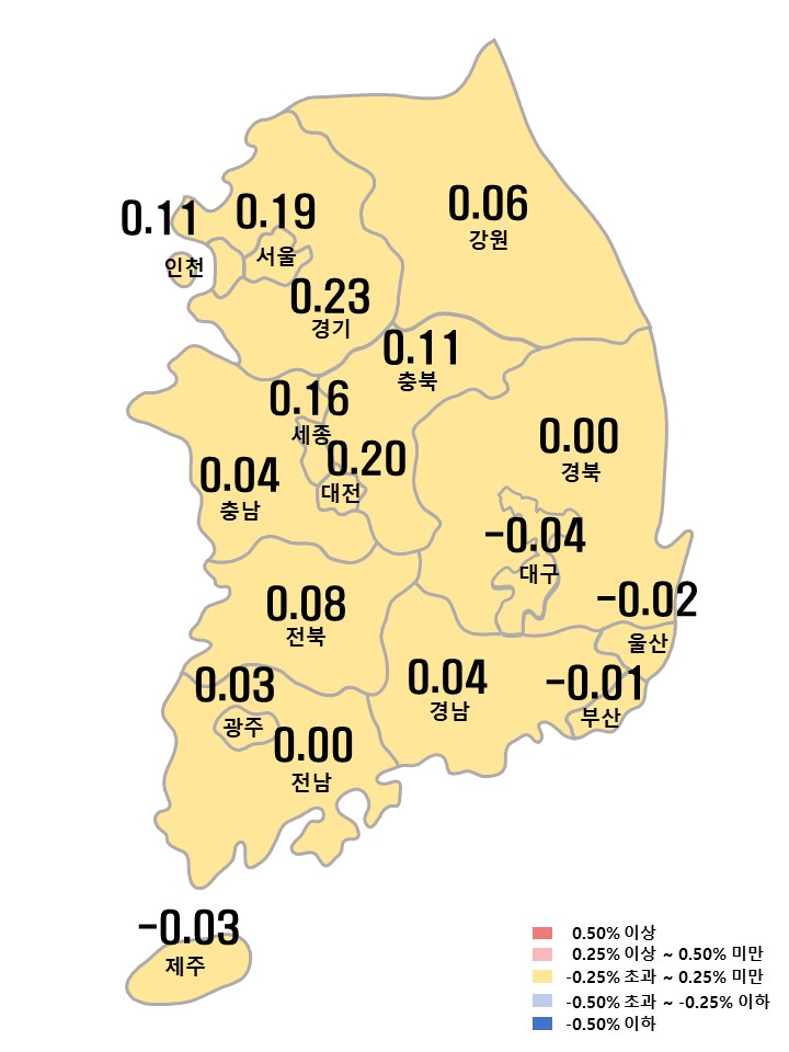 전국시도별 아파트 전세가격지수 변동률.[한국부동산원 제공]