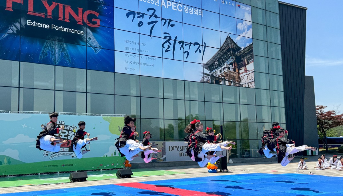 엑스포대공원 독도사랑 스포츠 공연단의 태권도 퍼포먼스 모습.[경북문화관광공사 제공]