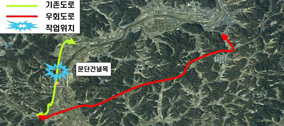 문단건널목 교통통제 위치도.(영주시 제공)